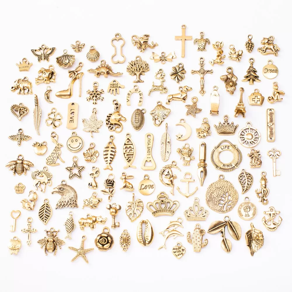 100 Pieces Of Zinc Alloy Antique Gold Metal Animal And Plant Retro Pendant Diy Handmade Jewelry Neck