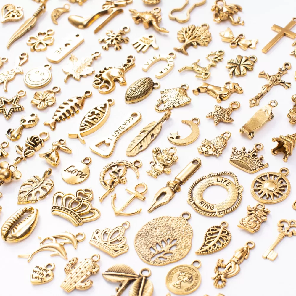 100 Pieces Of Zinc Alloy Antique Gold Metal Animal And Plant Retro Pendant Diy Handmade Jewelry Neck