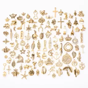 100 Pieces Of Zinc Alloy Antique Gold Metal Animal And Plant Retro Pendant Diy Handmade Jewelry Neck