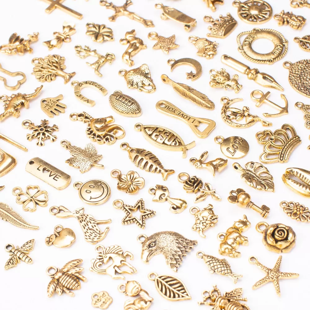 100 Pieces Of Zinc Alloy Antique Gold Metal Animal And Plant Retro Pendant Diy Handmade Jewelry Neck