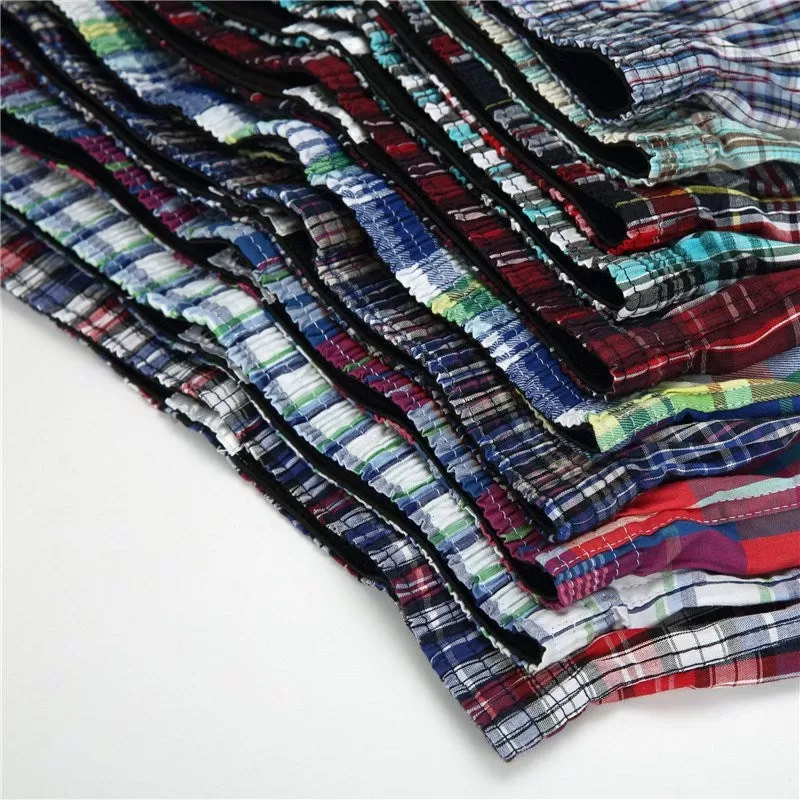 10Pcs/Lot Mens Underwear Boxers Shorts 100% Cotton Underwear Soft Plaid Boxer Male Panties Comfortab