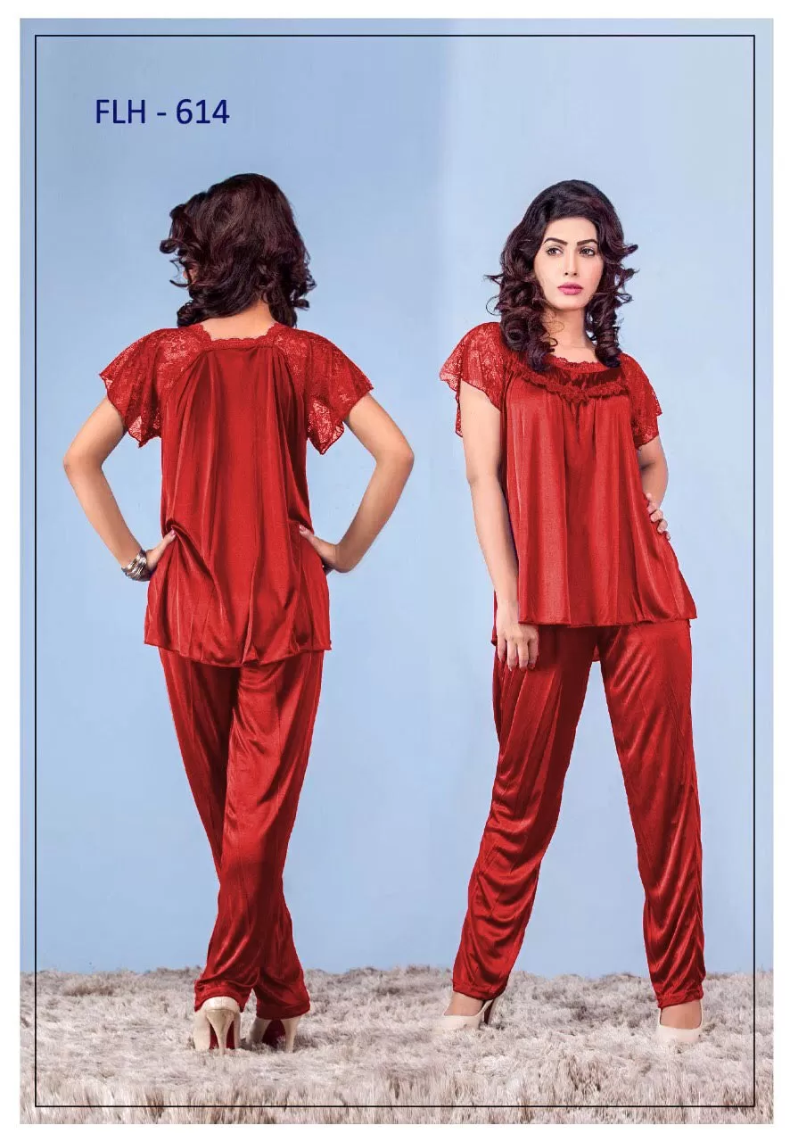 2 Pcs FL-614 - Red Flourish Exclusive Bridal Nighty Set Collection