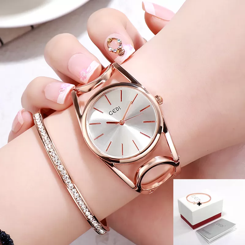 2020 Luxury Gedi Rose Gold Plated Bracelet Watches Women Ladies Crystal Elegant Dress Quartz Wristwa