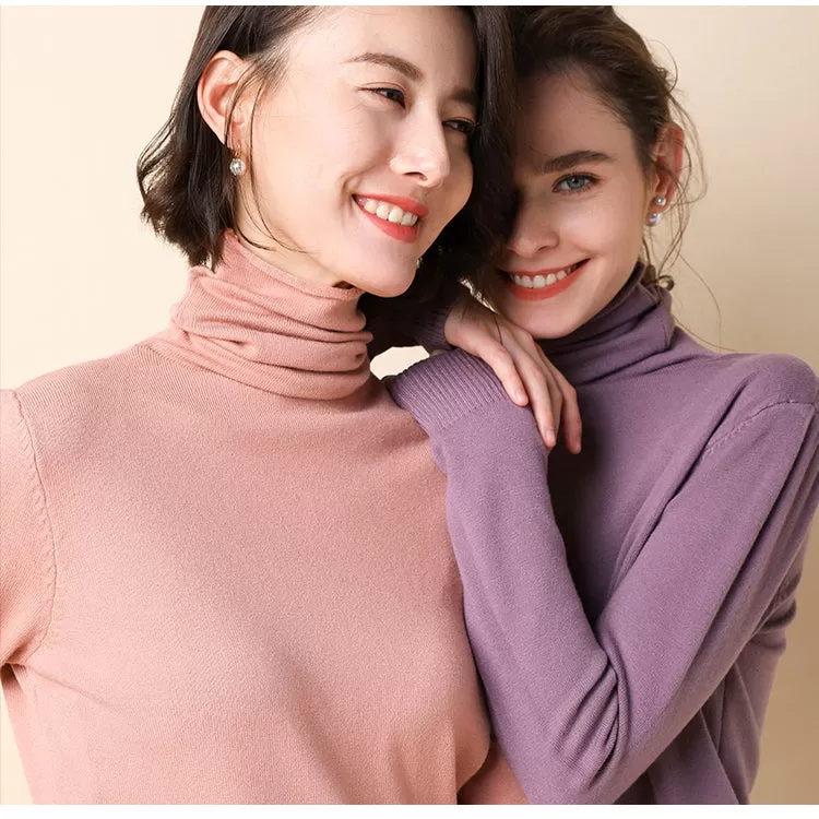 2021 Women Sweater Femme Autumn Turtleneck Sweater Pink Soft Material Women White Sweater Jumper Pul