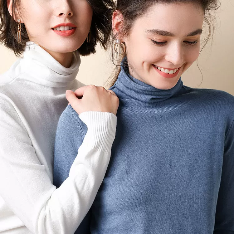 2021 Women Sweater Femme Autumn Turtleneck Sweater Pink Soft Material Women White Sweater Jumper Pul