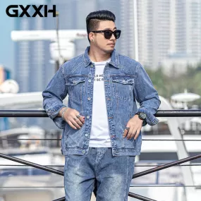 2022 Men'S Denim Jacket Plus Size 5Xl 6Xl 7Xl Light Blue Denim Jacket Men Fashion Design Spring Larg