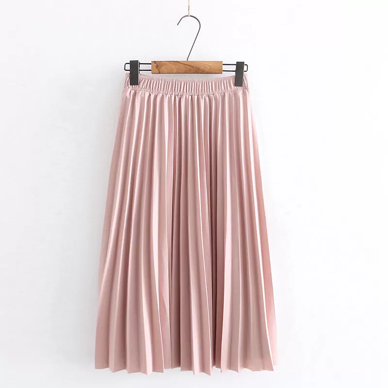 2022 Women Summer A-Line Pleated Skirt High Waist Elegant Pink Skirt Casual Clothes Faldas Jupe Femm