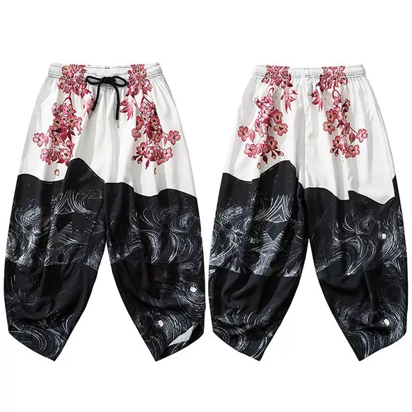 2023 Hip Hop Japanese Sweatpants Joggers Mens Streetwear Harajuku Floral Printed Baggy Pants Casual