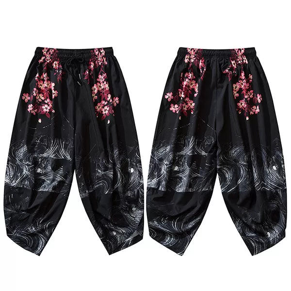 2023 Hip Hop Japanese Sweatpants Joggers Mens Streetwear Harajuku Floral Printed Baggy Pants Casual