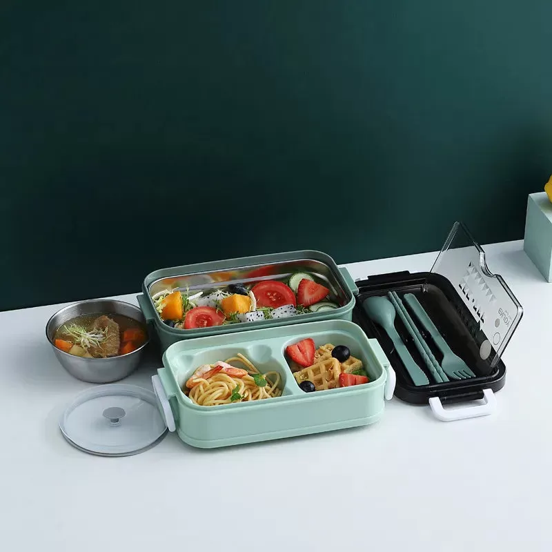 304 Stainless Steel Lunch Box 2Layers Bento Box For Student Office Worker Microwave Heating Food Sto