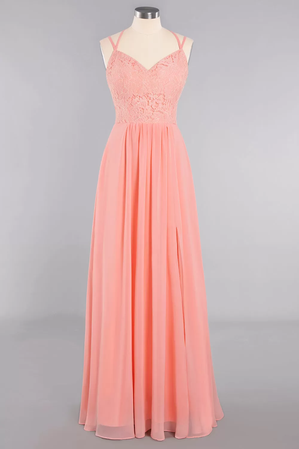 A-Line Chiffon Spaghetti Straps Sweetheart Long Bridesmaid Dress with Slit