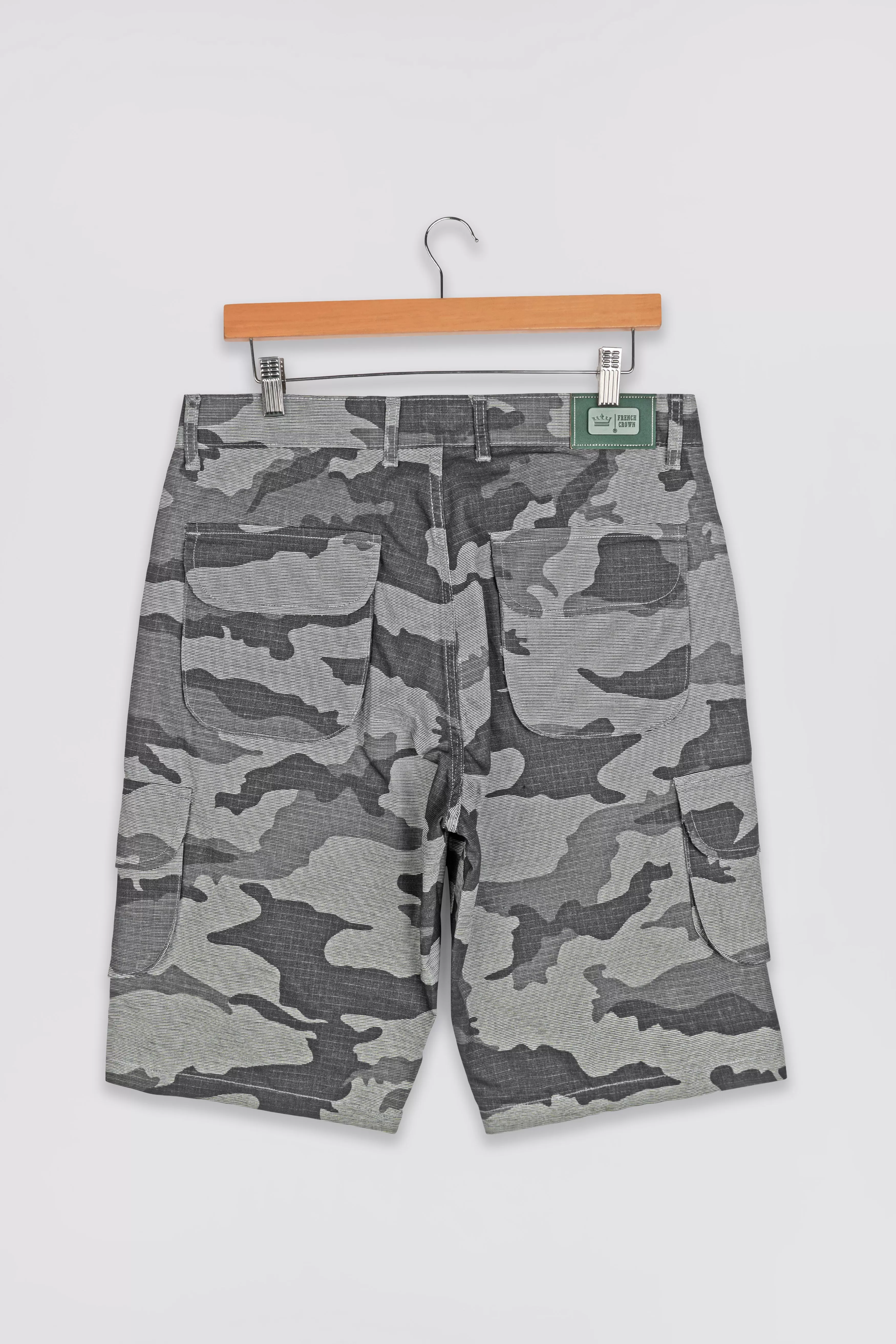 Abbey Gray and White Camouflage Cargo Shorts