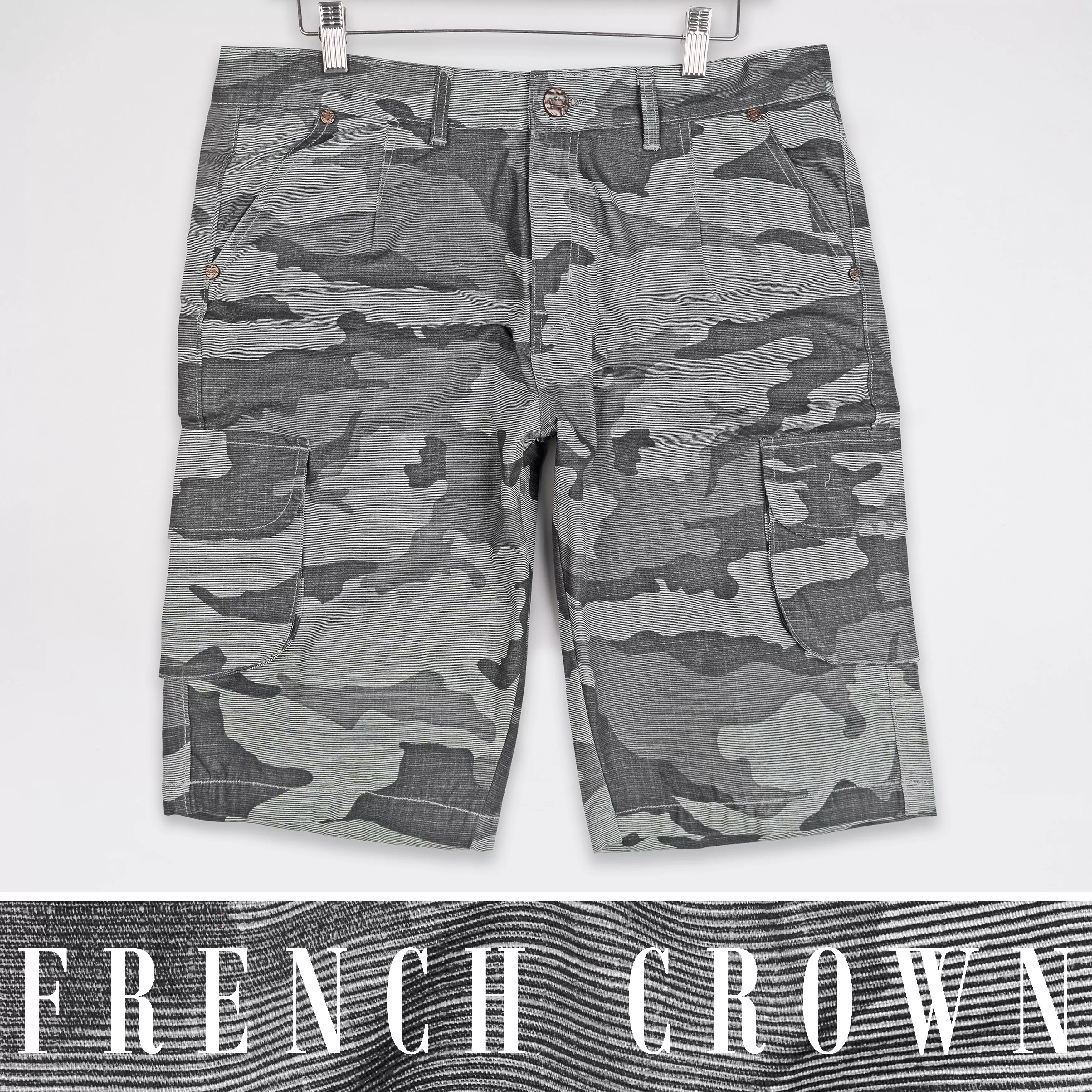 Abbey Gray and White Camouflage Cargo Shorts