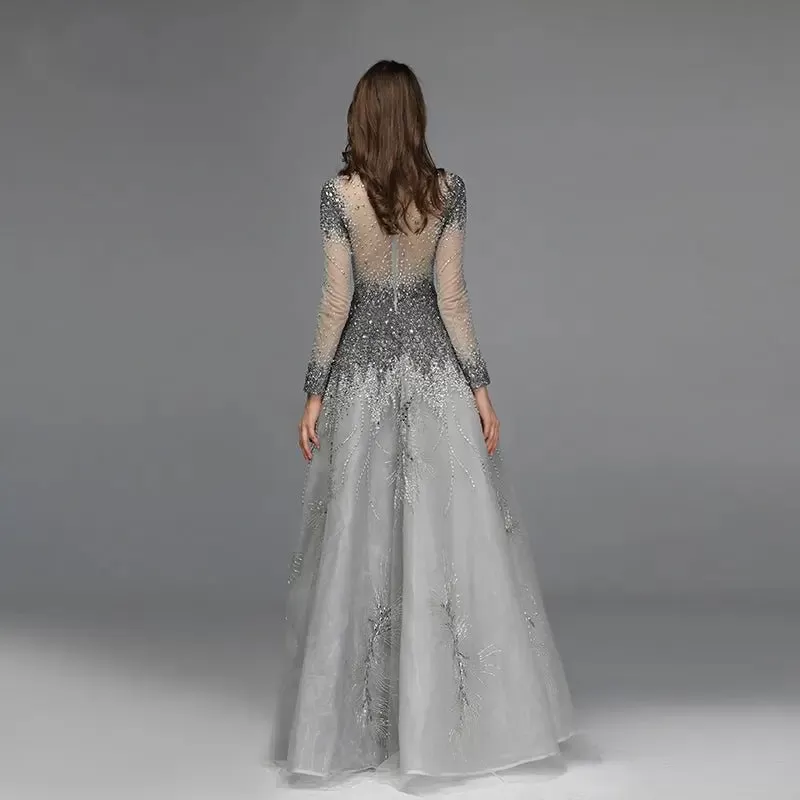 Adele  Crystal High Neck Evening Dress