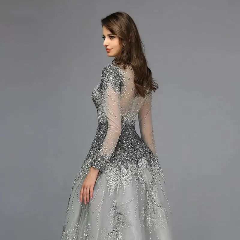 Adele  Crystal High Neck Evening Dress