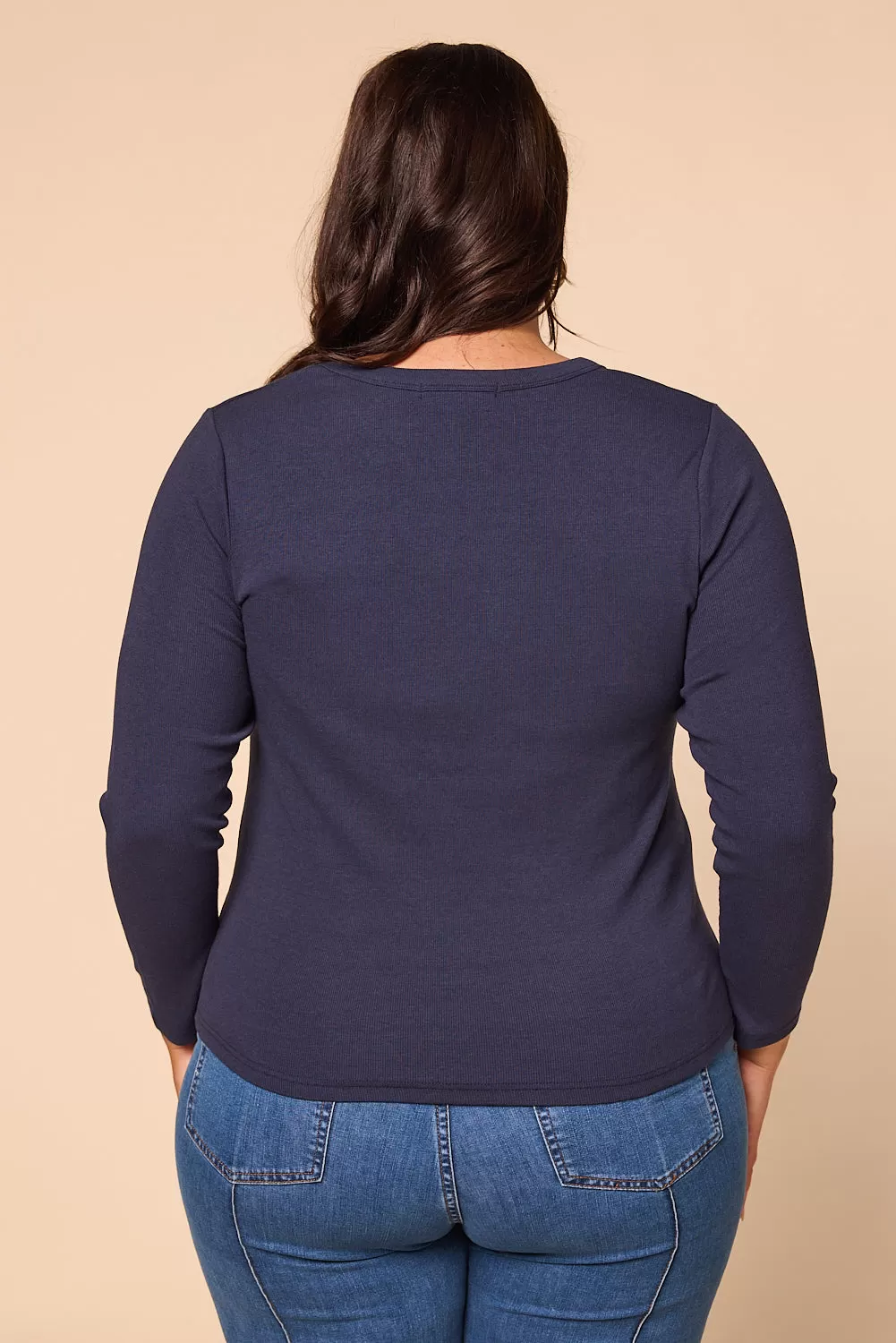 Adrift Ribbed Long Sleeve Tee in Navy