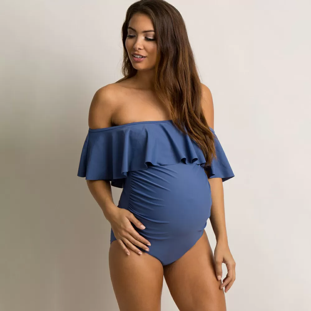 An off-the-shoulder flounce Bikinis Maternity Swimsuits