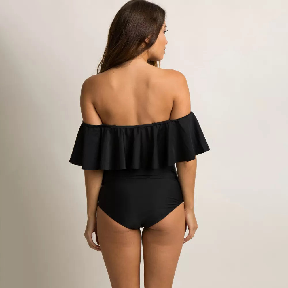 An off-the-shoulder flounce Bikinis Maternity Swimsuits