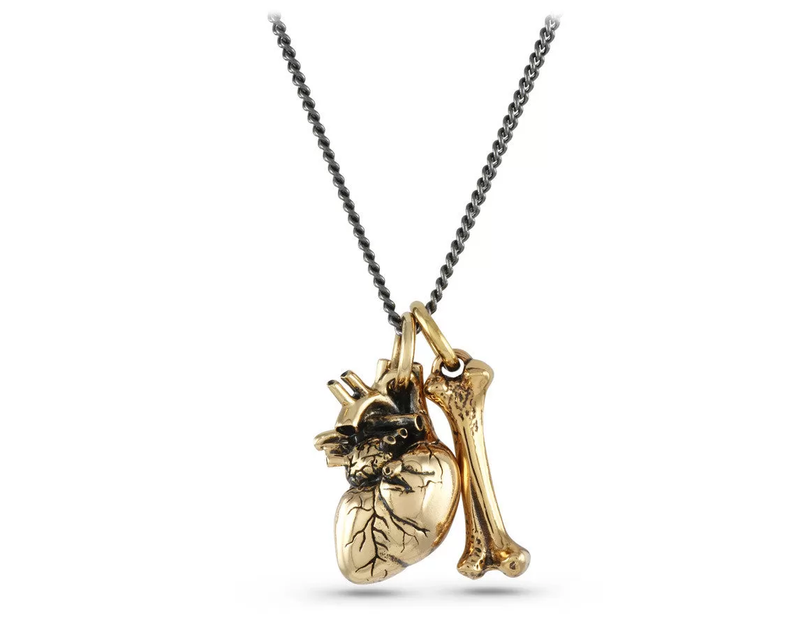 Anatomical Heart & Bone Necklace - Bronze