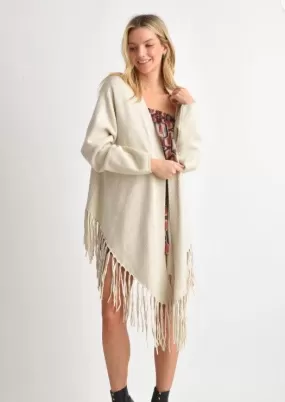 Angel Fringed Cardigan in Beige