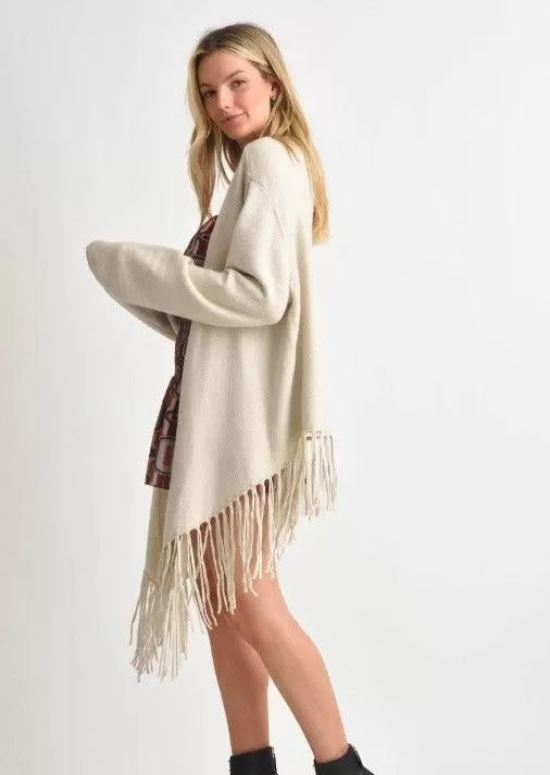 Angel Fringed Cardigan in Beige