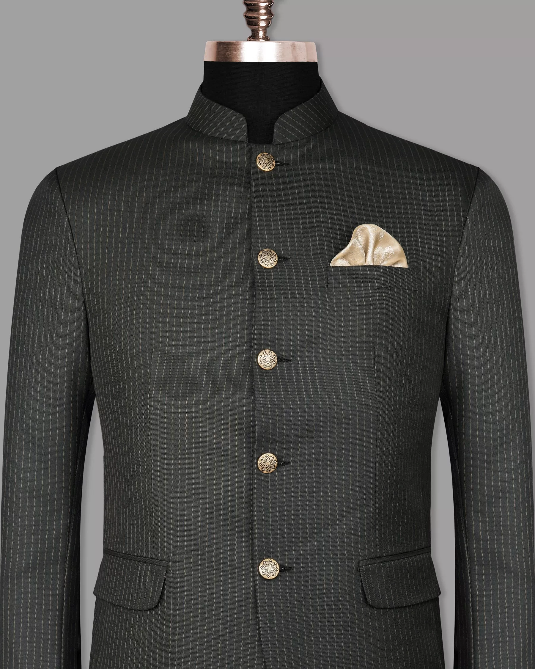 Armadillo Gray Striped Bandhgala/Mandarin Blazer