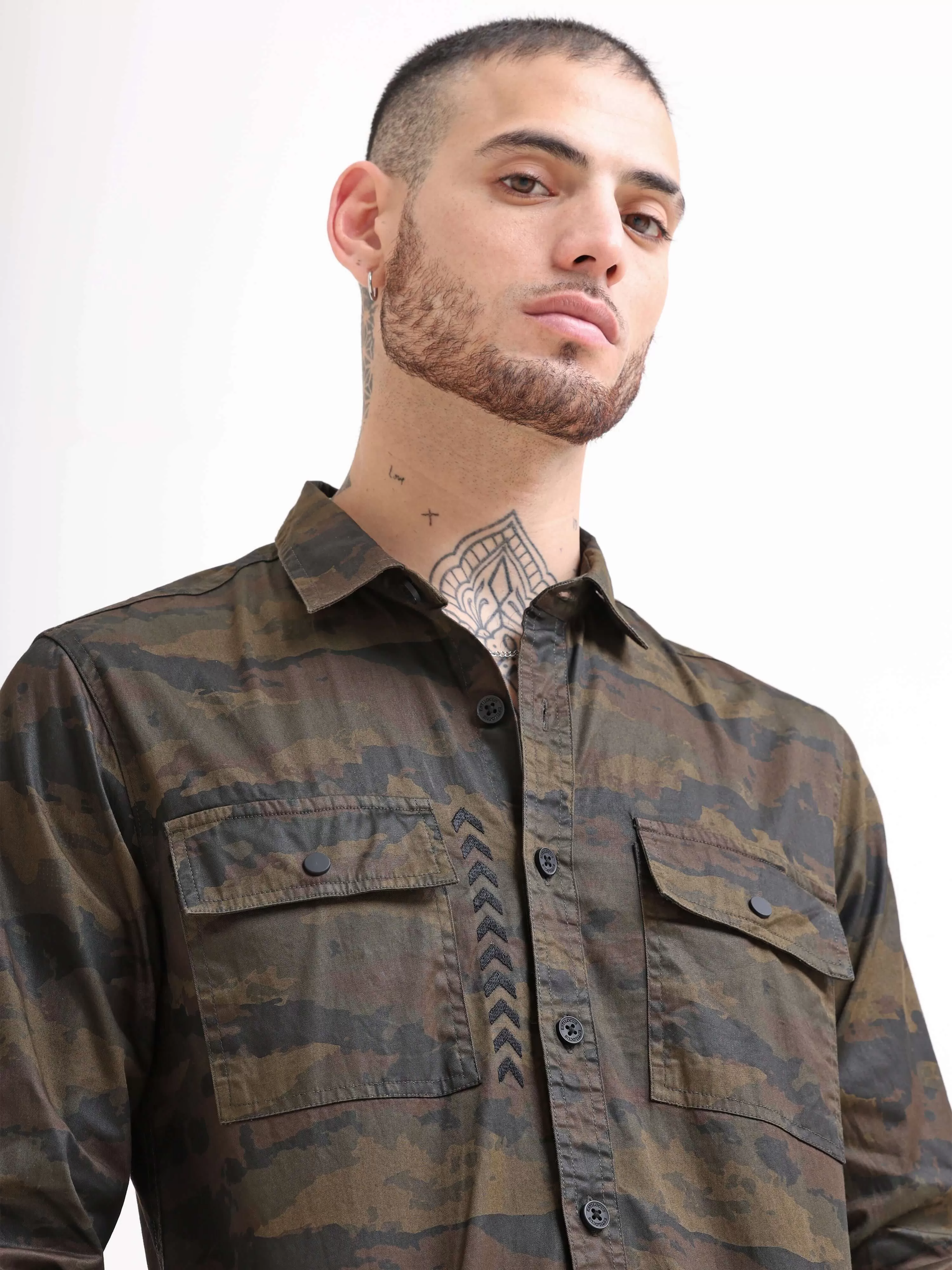 Army Green Camo Cargo Shirt