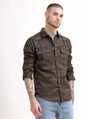 Army Green Camo Cargo Shirt