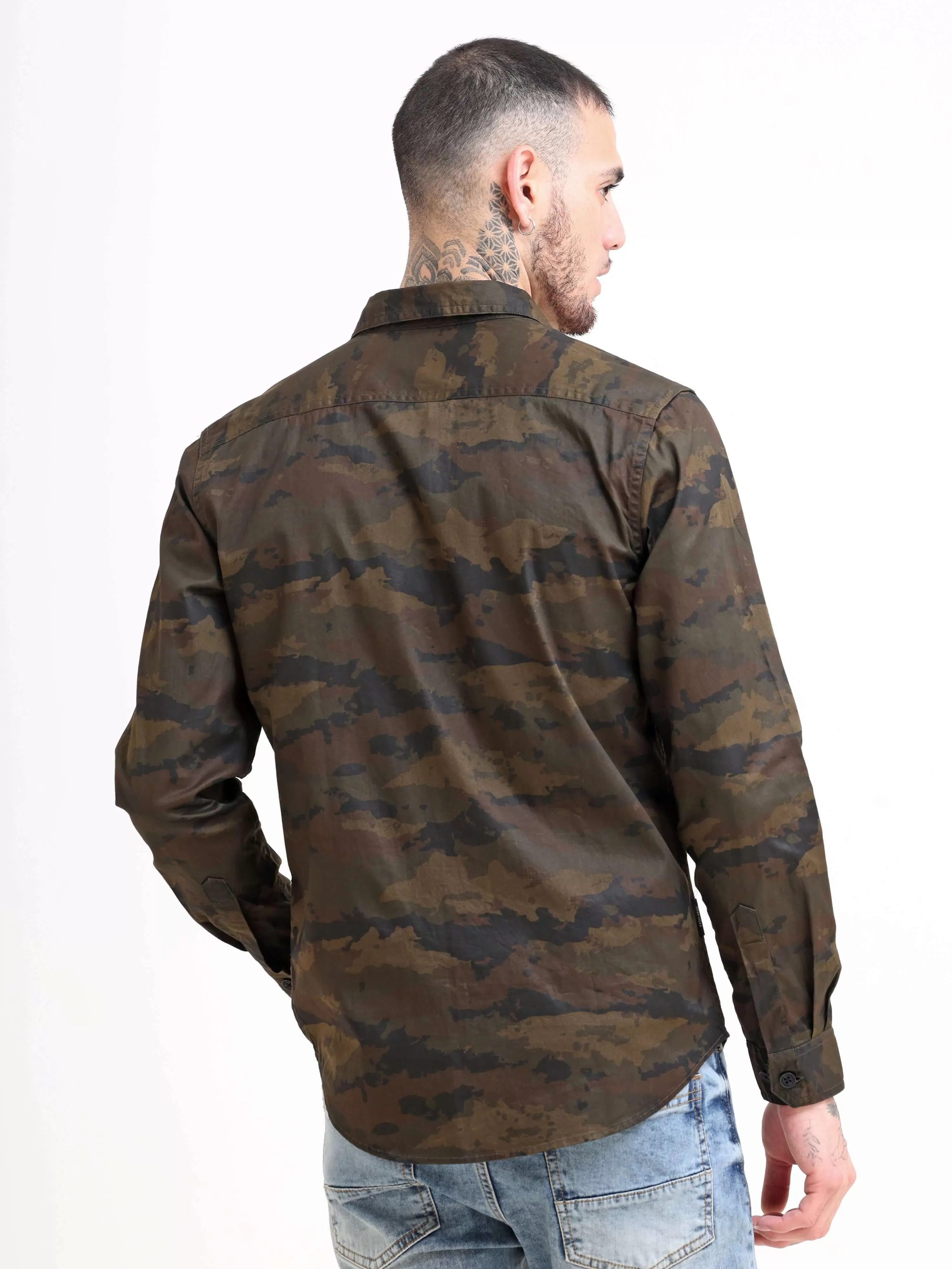 Army Green Camo Cargo Shirt