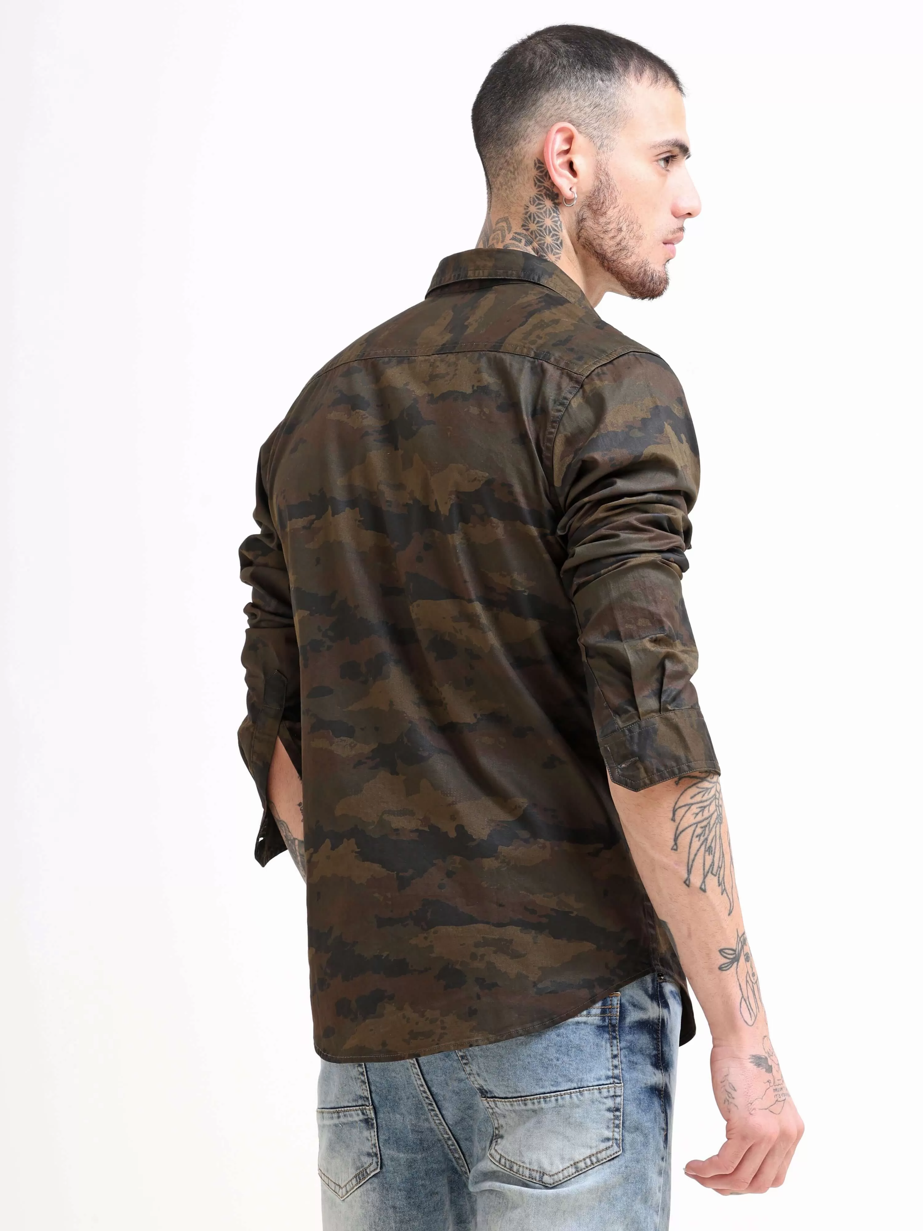 Army Green Camo Cargo Shirt