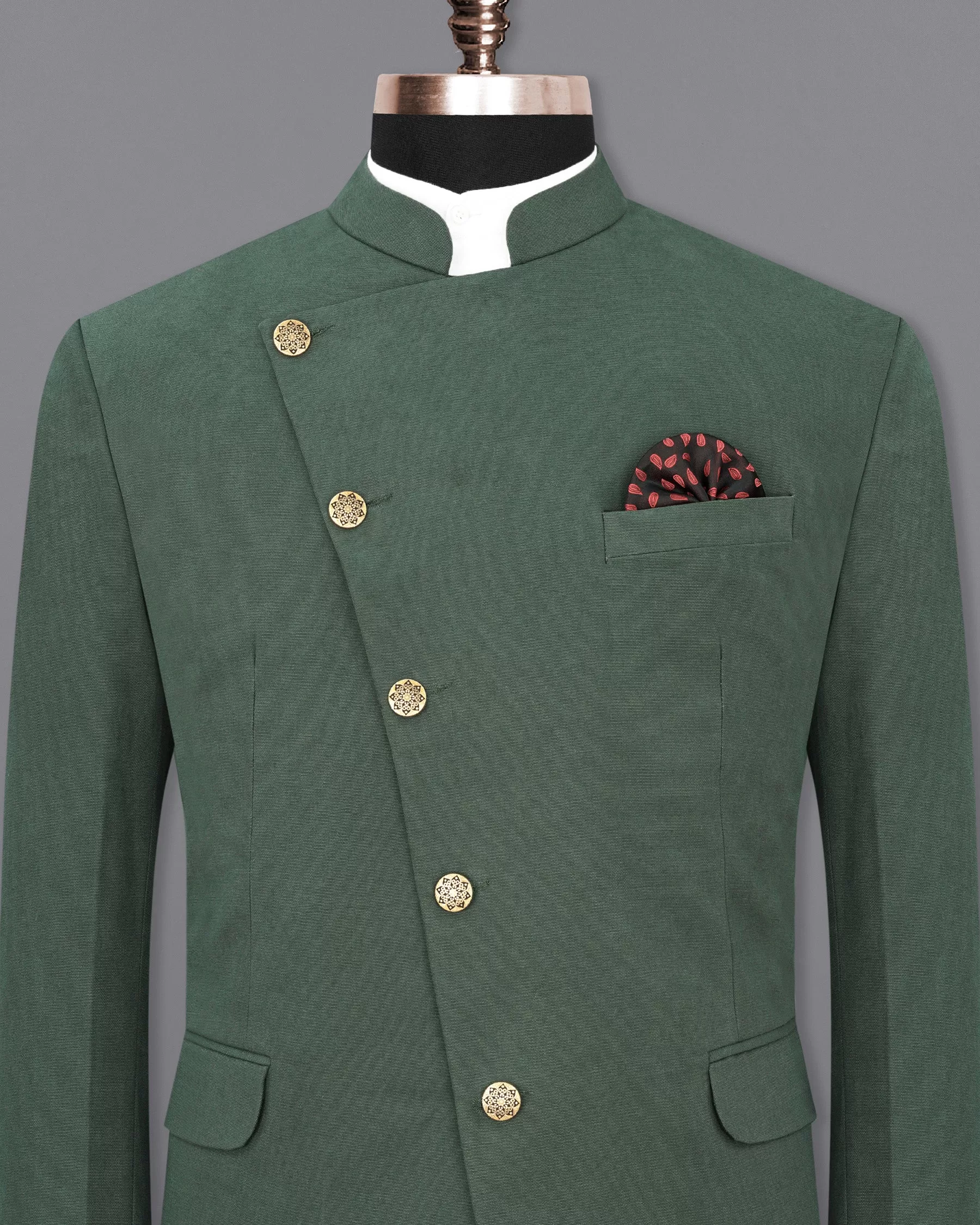 Asparagus Green Cross Placket Premium Cotton Bandhgala Blazer