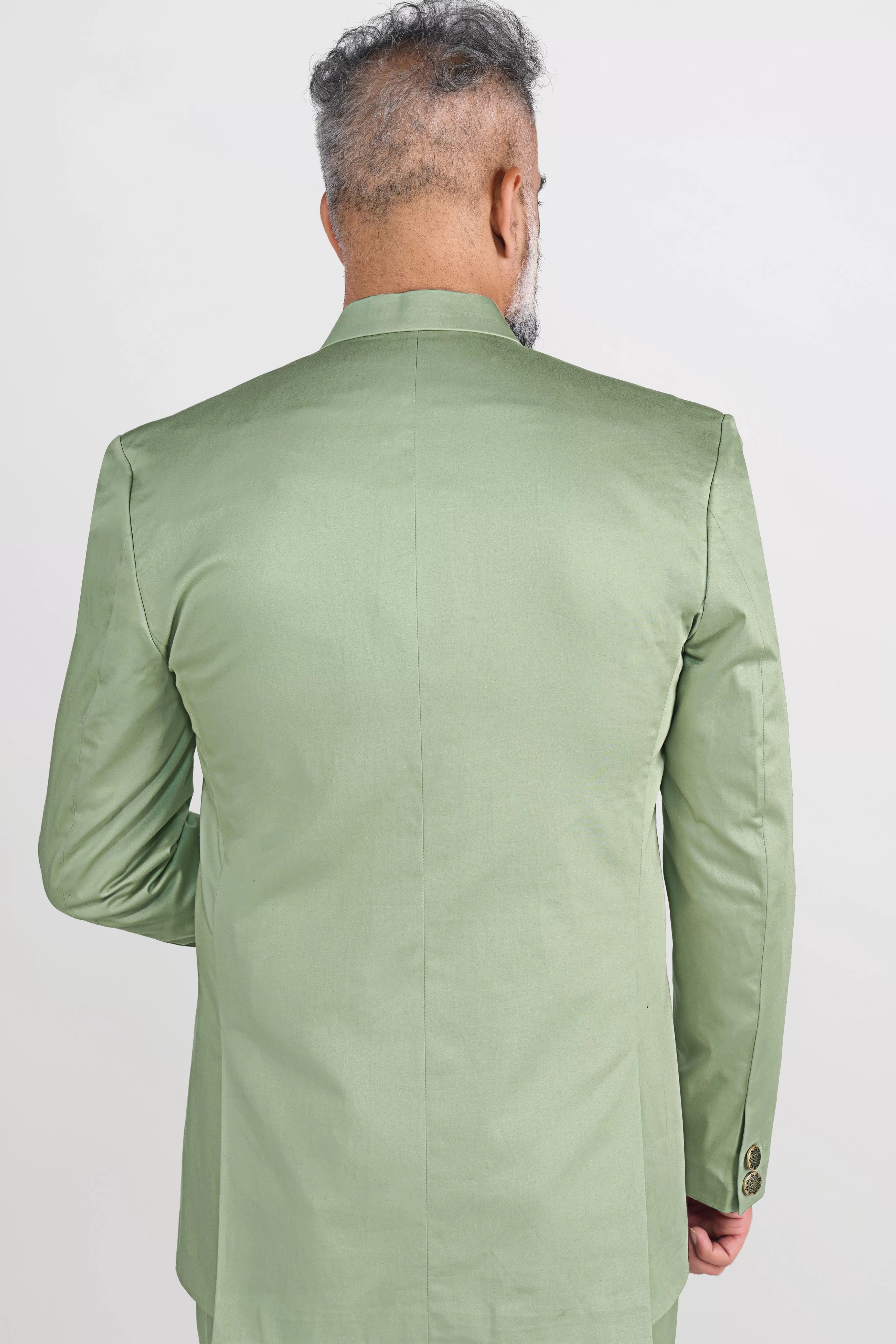 Asparagus Green with Horizontal Stitches Premium Cotton Bandhgala Designer Blazer