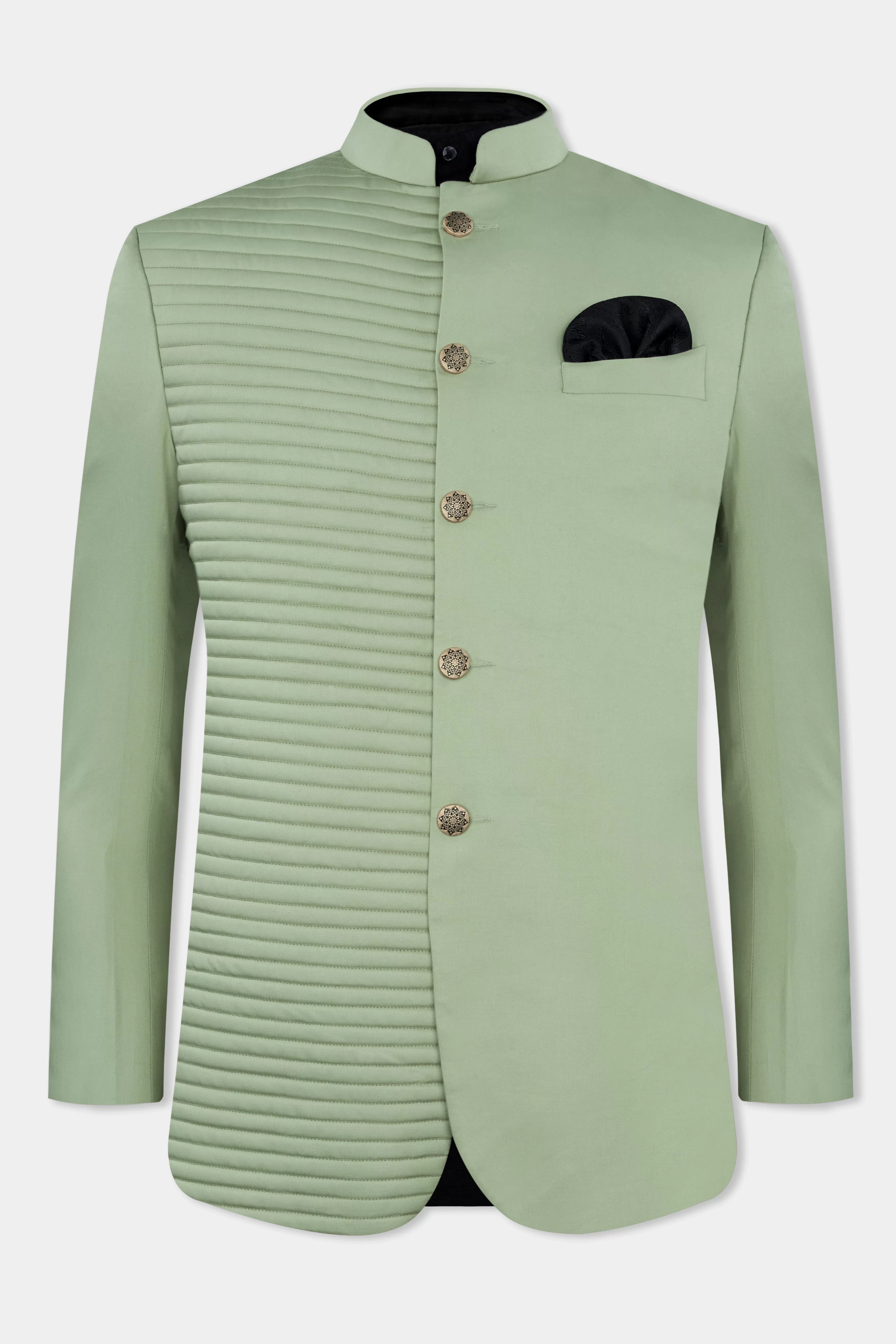 Asparagus Green with Horizontal Stitches Premium Cotton Bandhgala Designer Blazer