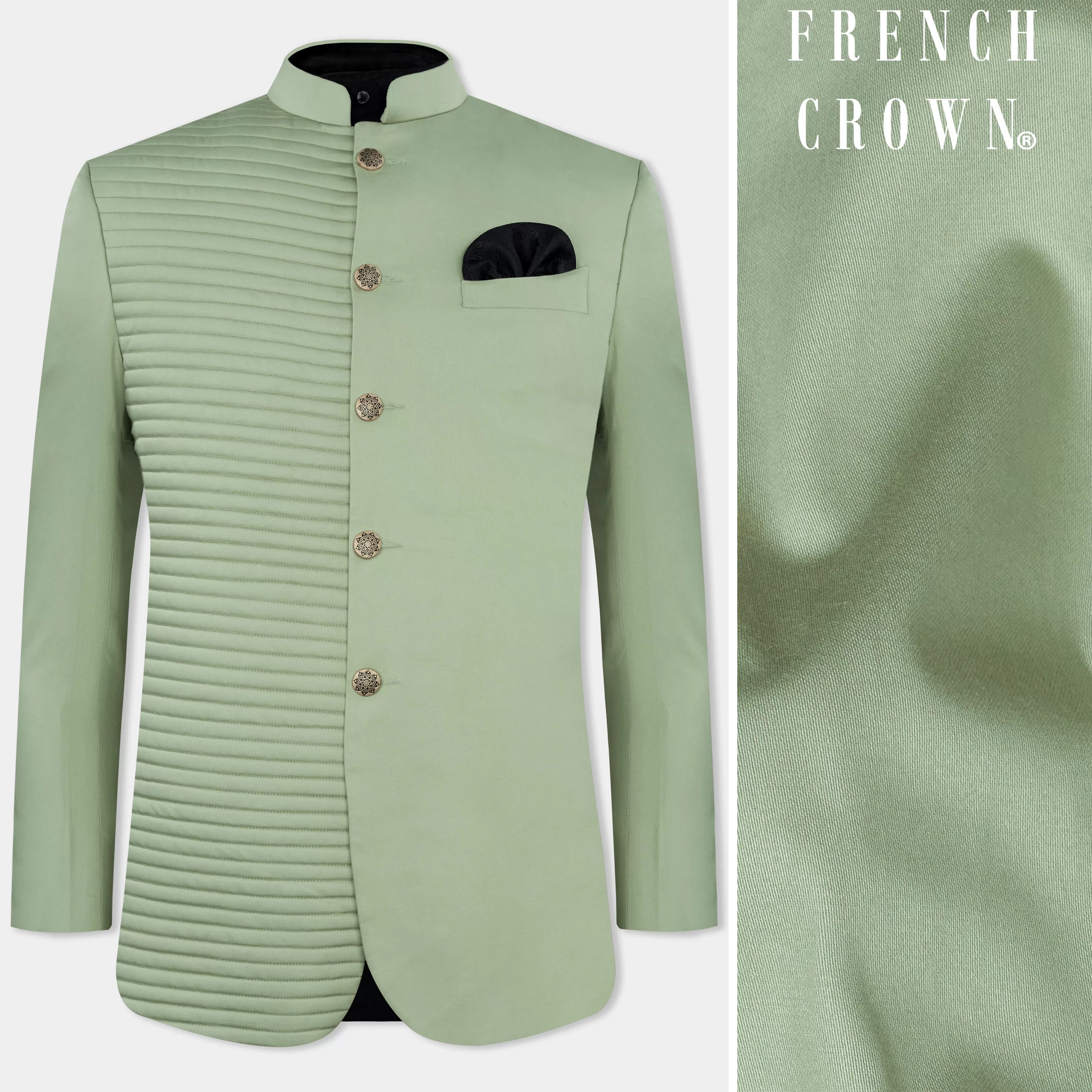 Asparagus Green with Horizontal Stitches Premium Cotton Bandhgala Designer Blazer