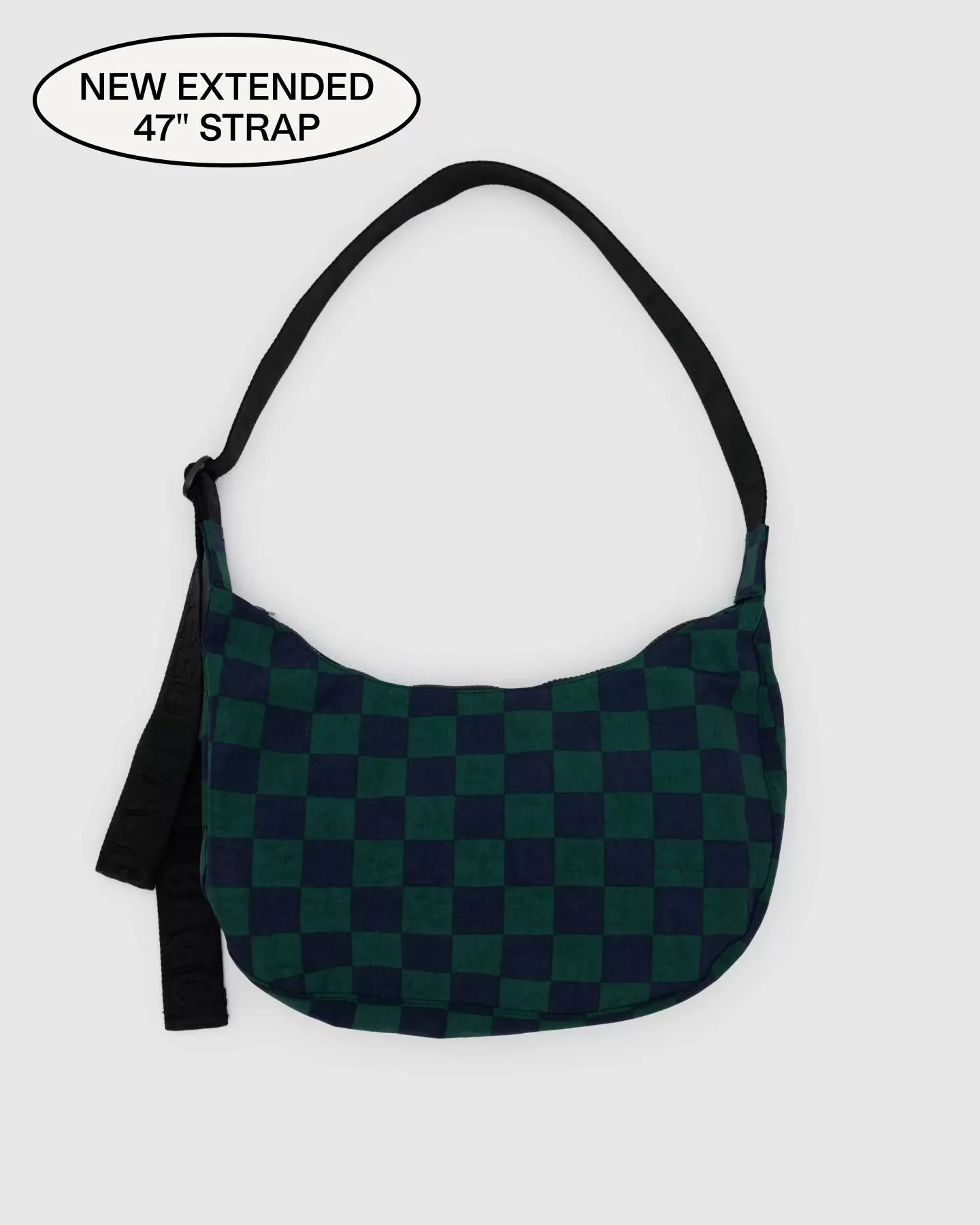 Baggu - Medium Nylon Crescent Bag - Navy Green Check