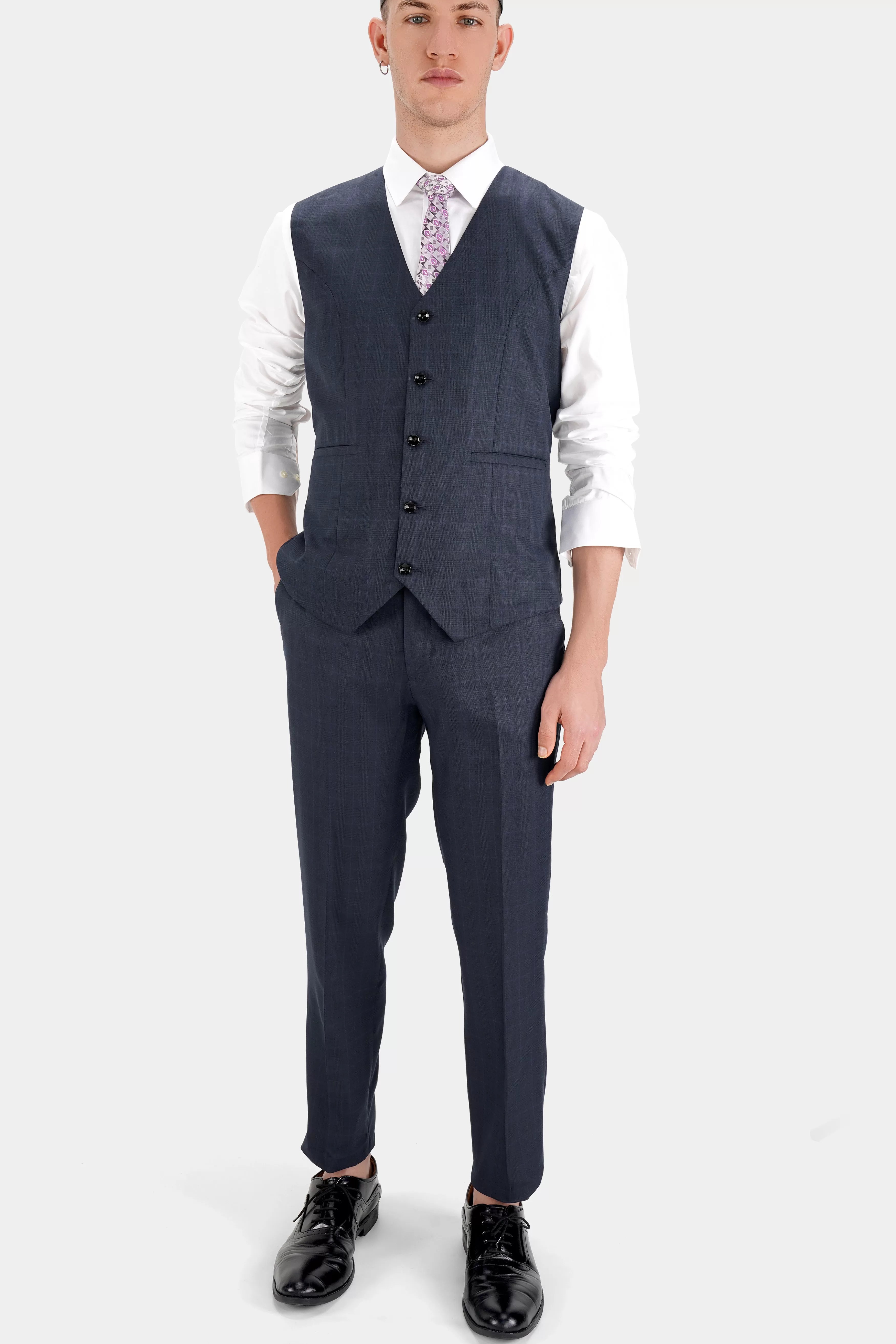 Baltic Blue Checkered Wool Rich Waistcoat