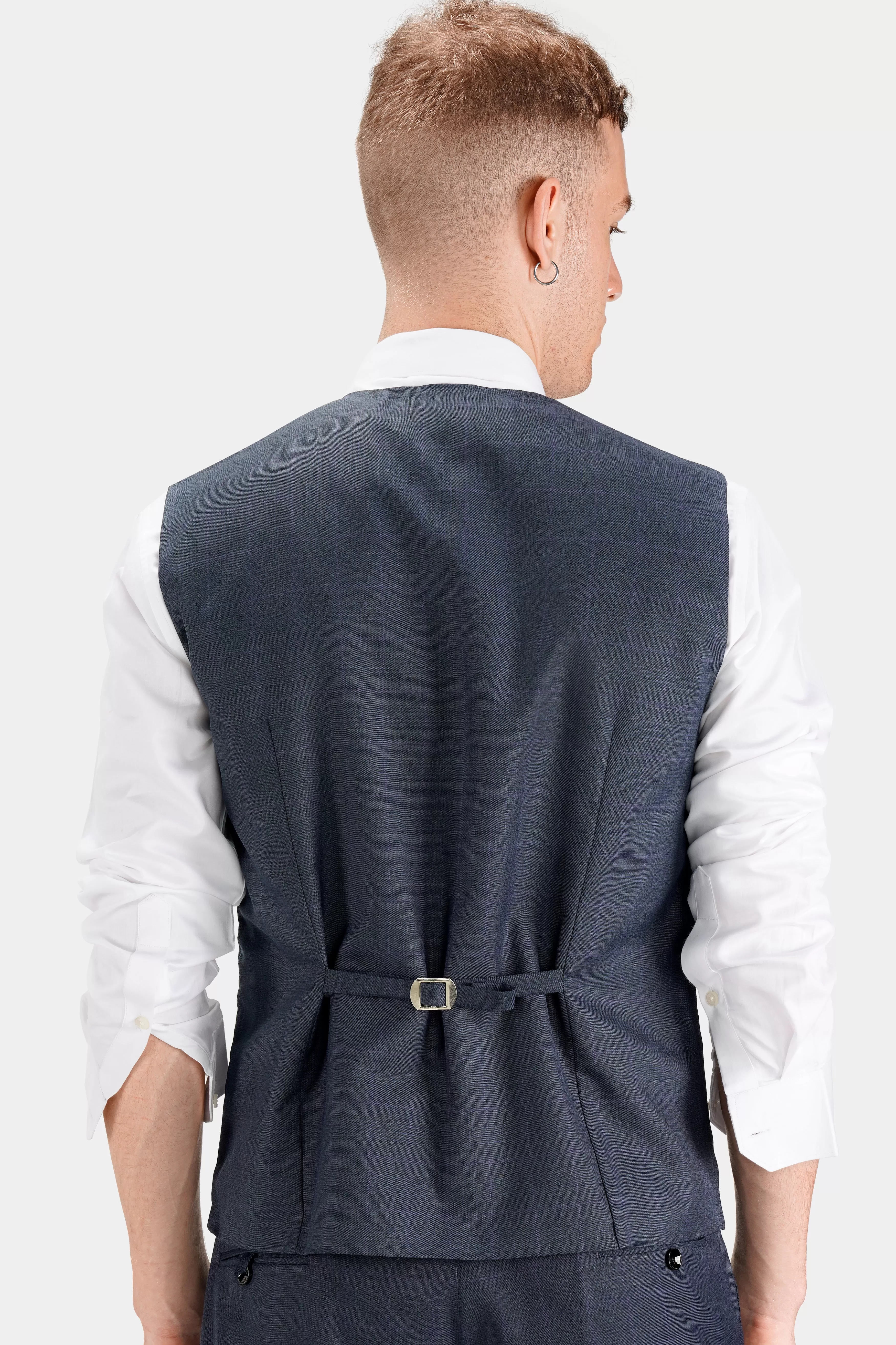 Baltic Blue Checkered Wool Rich Waistcoat