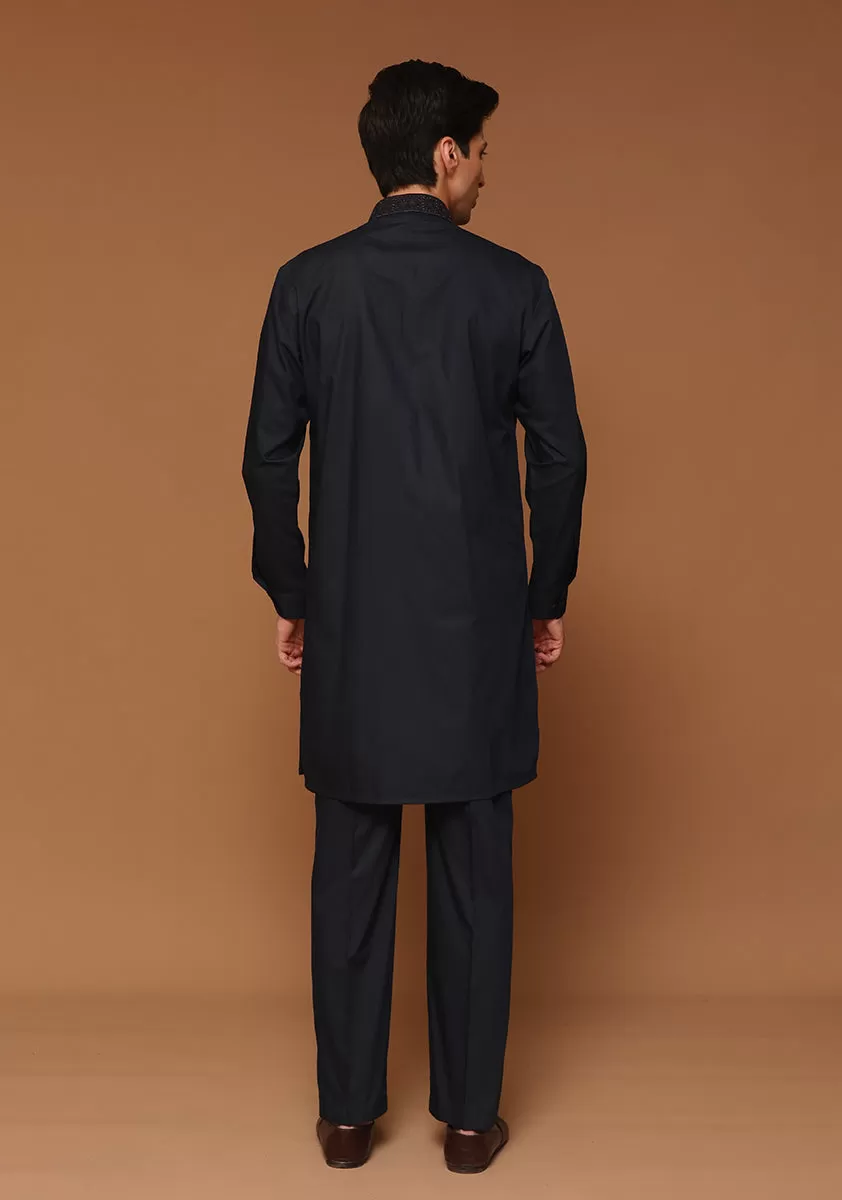 Basic Poly Viscose Maluki Dark Sapphire Slim Fit Embroidered Suit