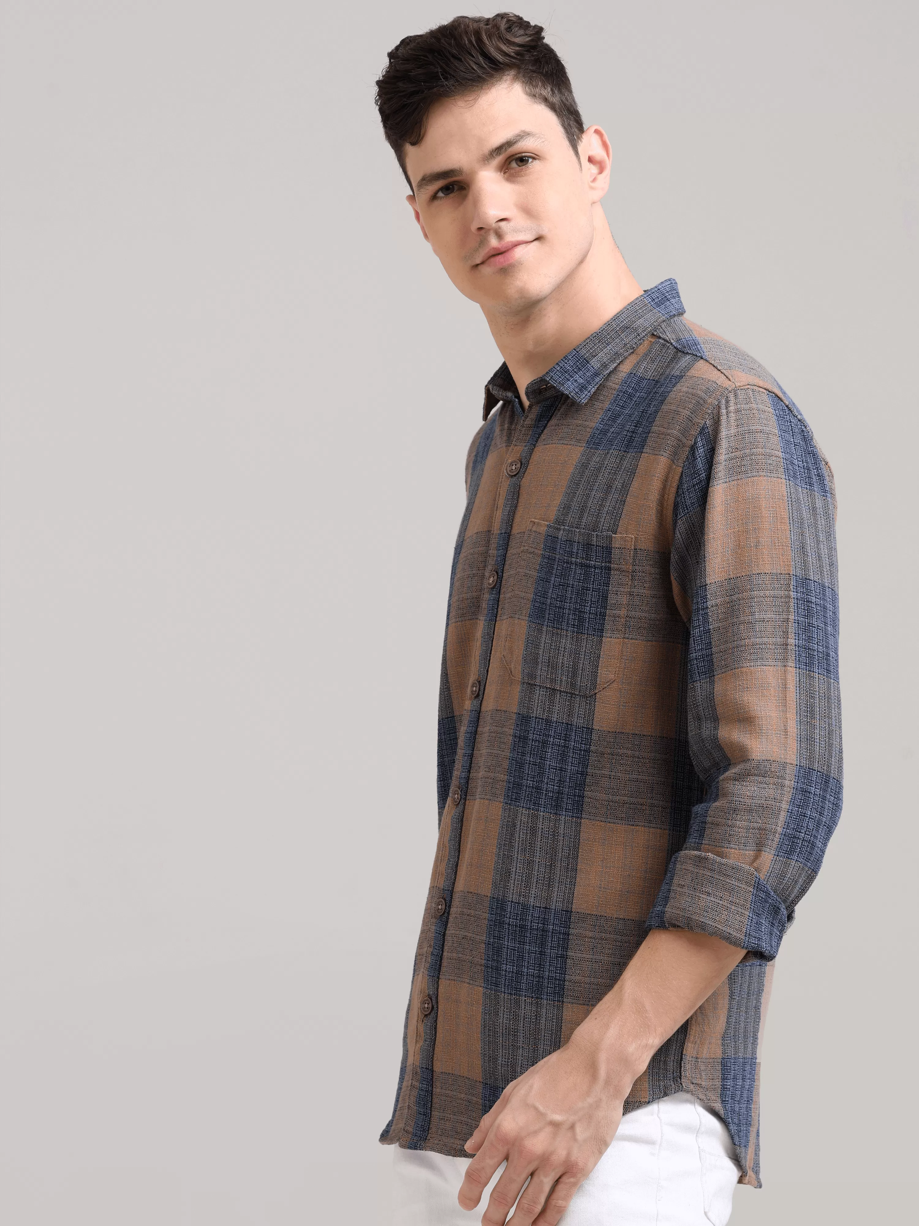 Beep Sea blue Casual Check Shirt