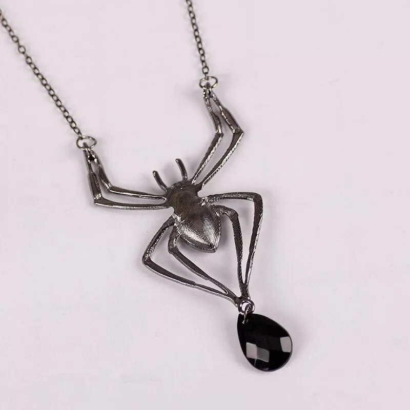 Bejeweled Black Spider Necklace