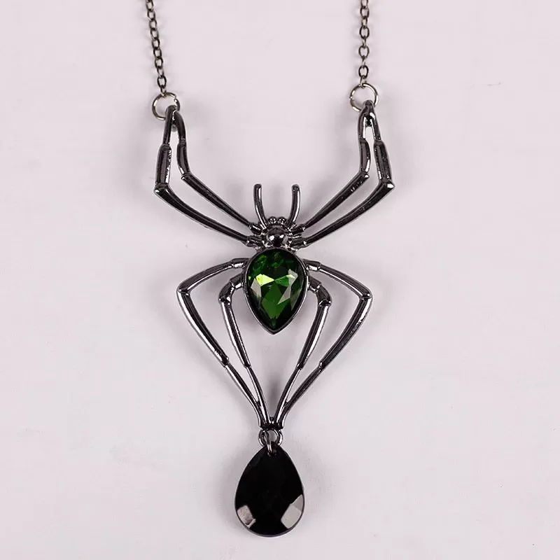 Bejeweled Black Spider Necklace