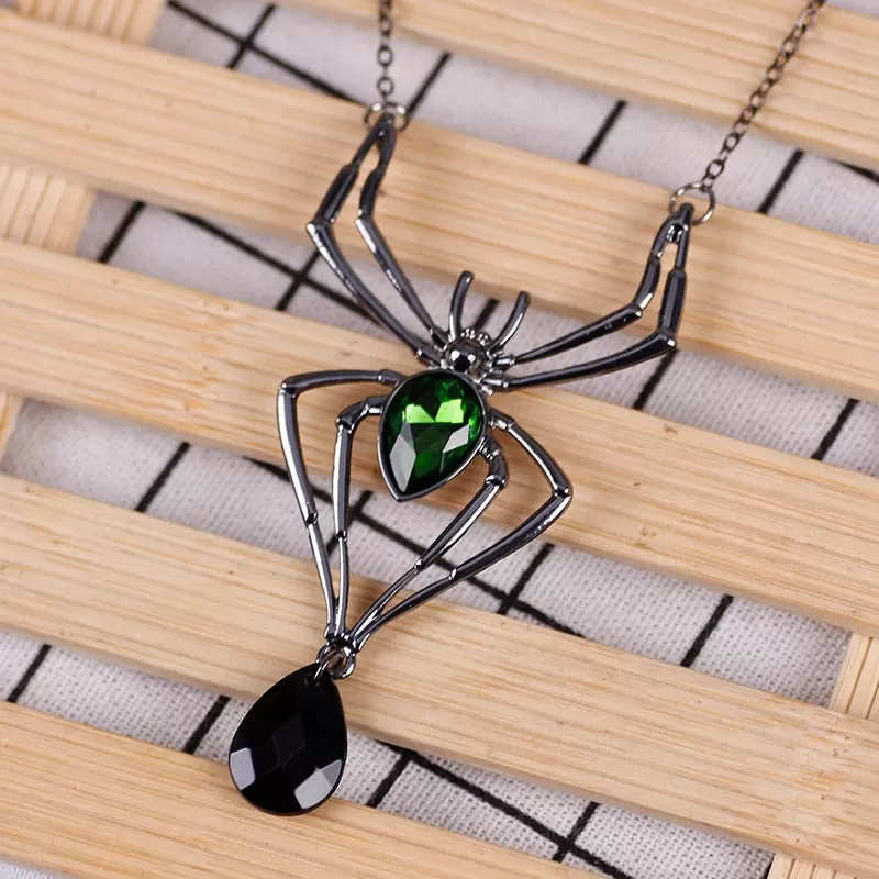 Bejeweled Black Spider Necklace