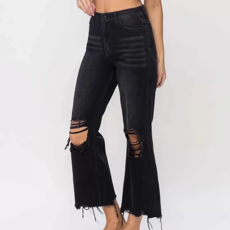 Billie 90's Distressed Vintage Crop Jeans in Black