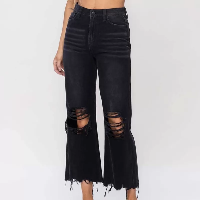 Billie 90's Distressed Vintage Crop Jeans in Black