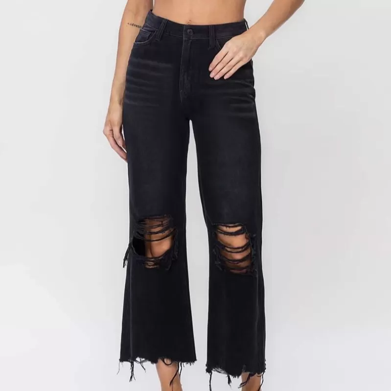 Billie 90's Distressed Vintage Crop Jeans in Black