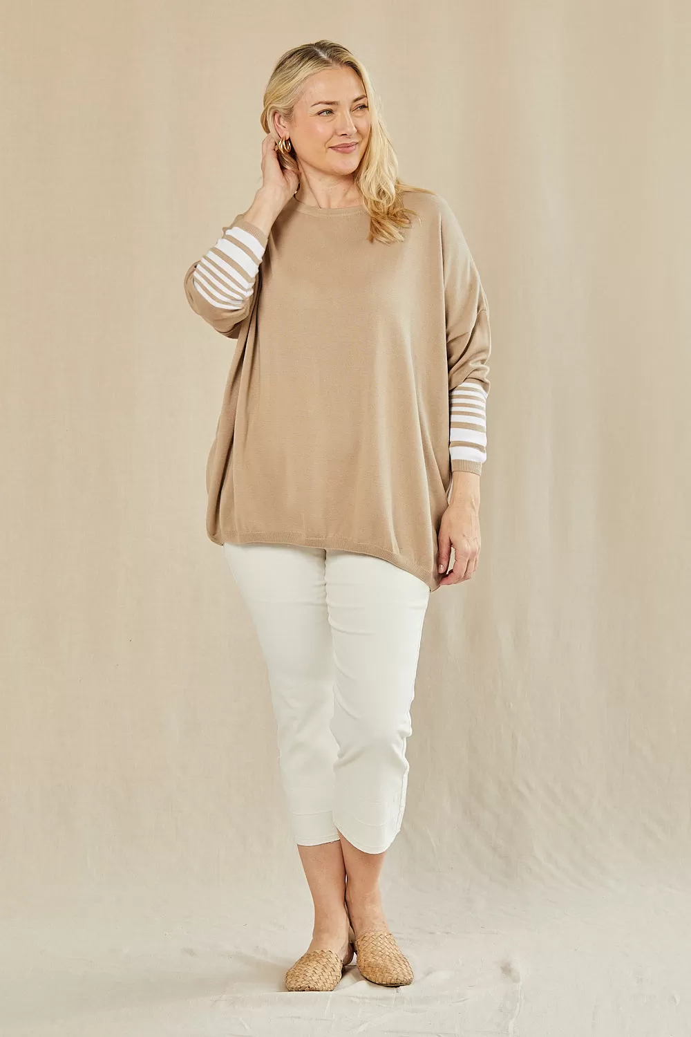 Binky Striped Jumper in Beige