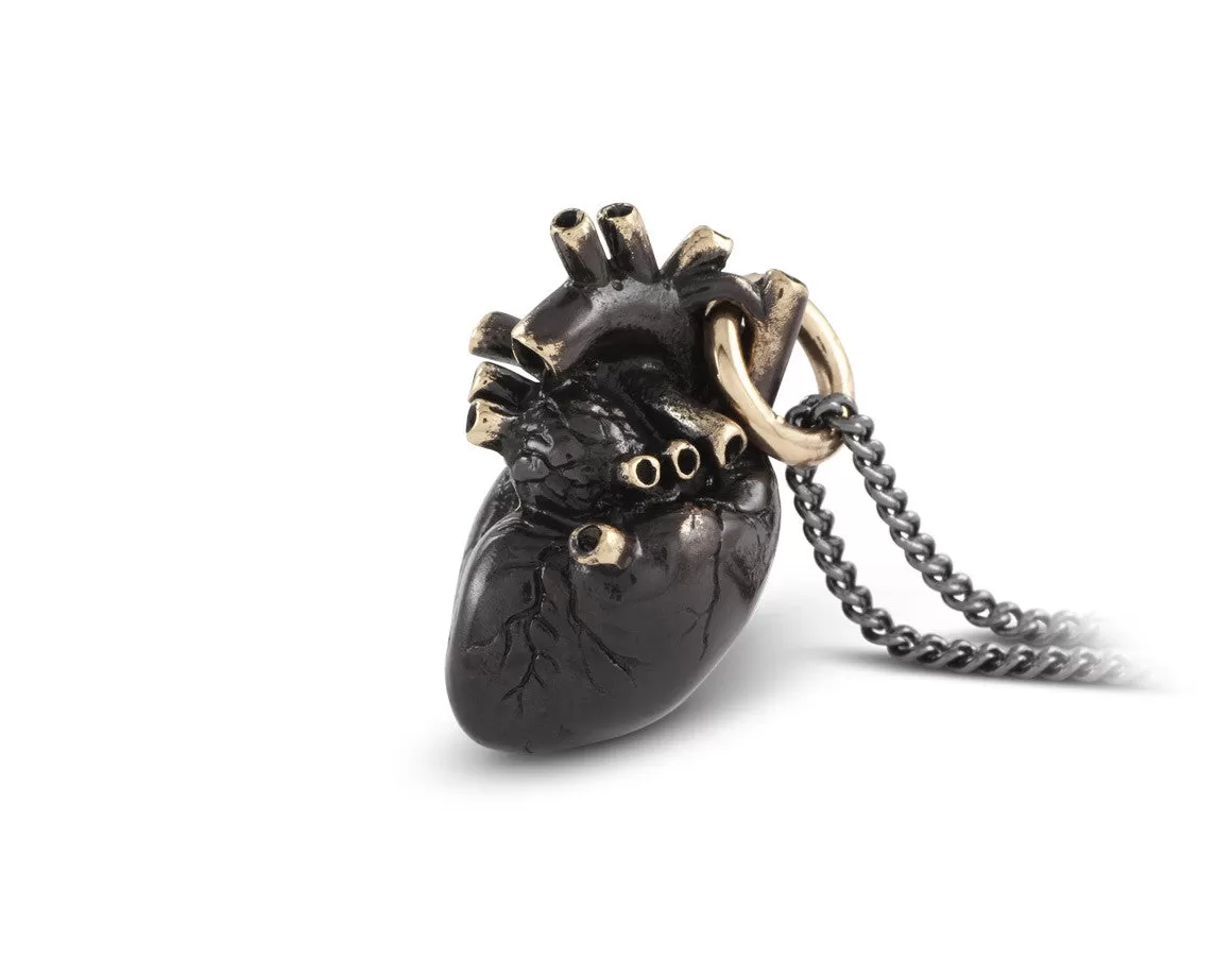 Black Anatomical Heart Necklace - Bronze