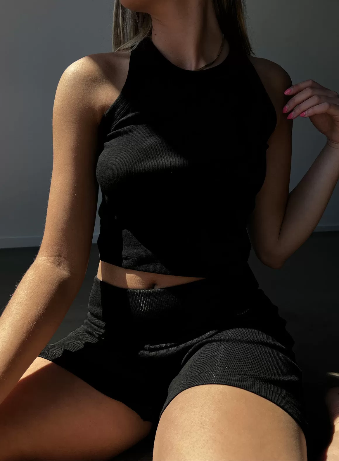 Black Ease Ribbed Shorts