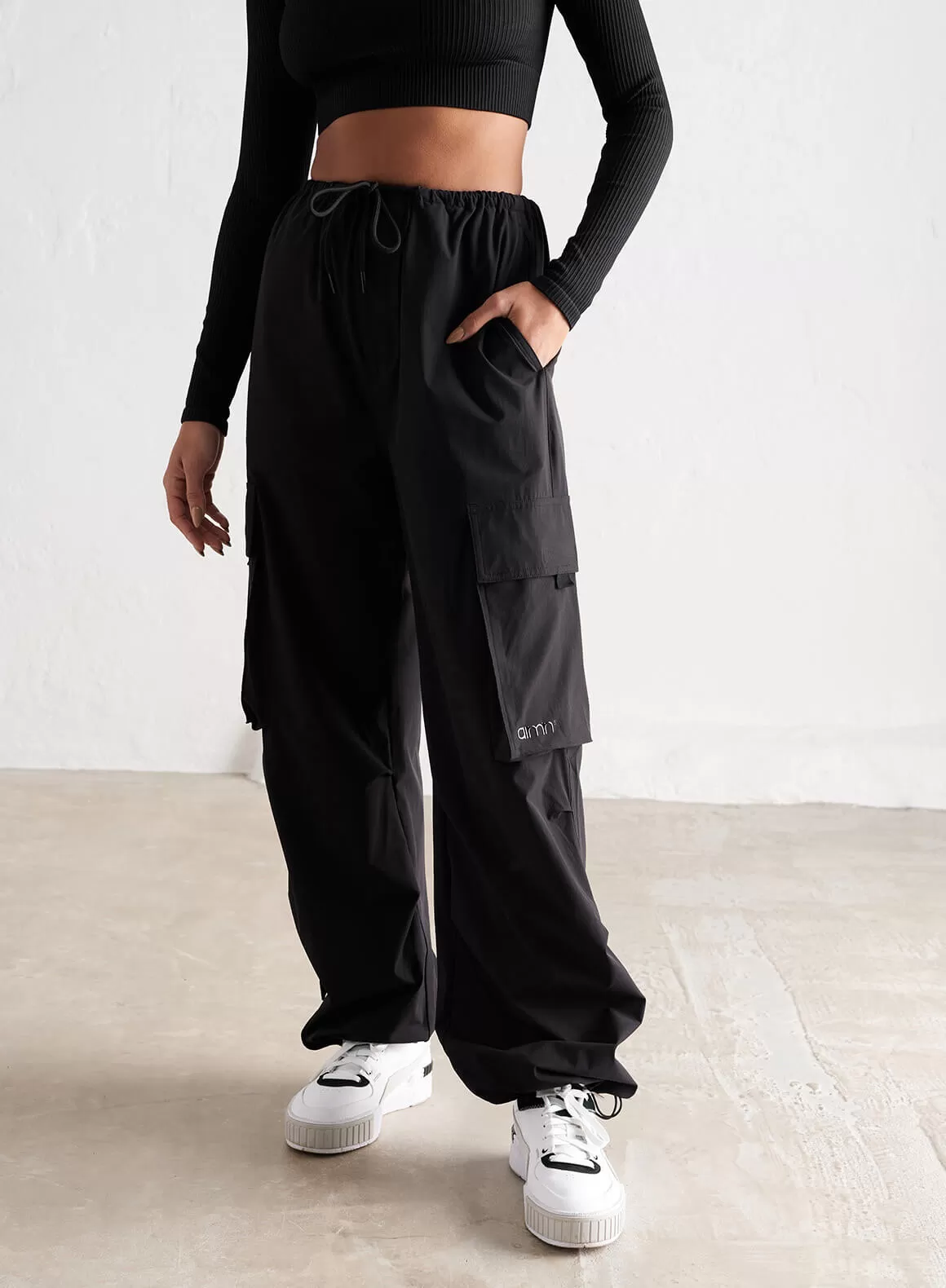 Black Windbreaker Parachute Pants