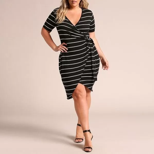 Body Con Wrap Dress with Short Sleeves